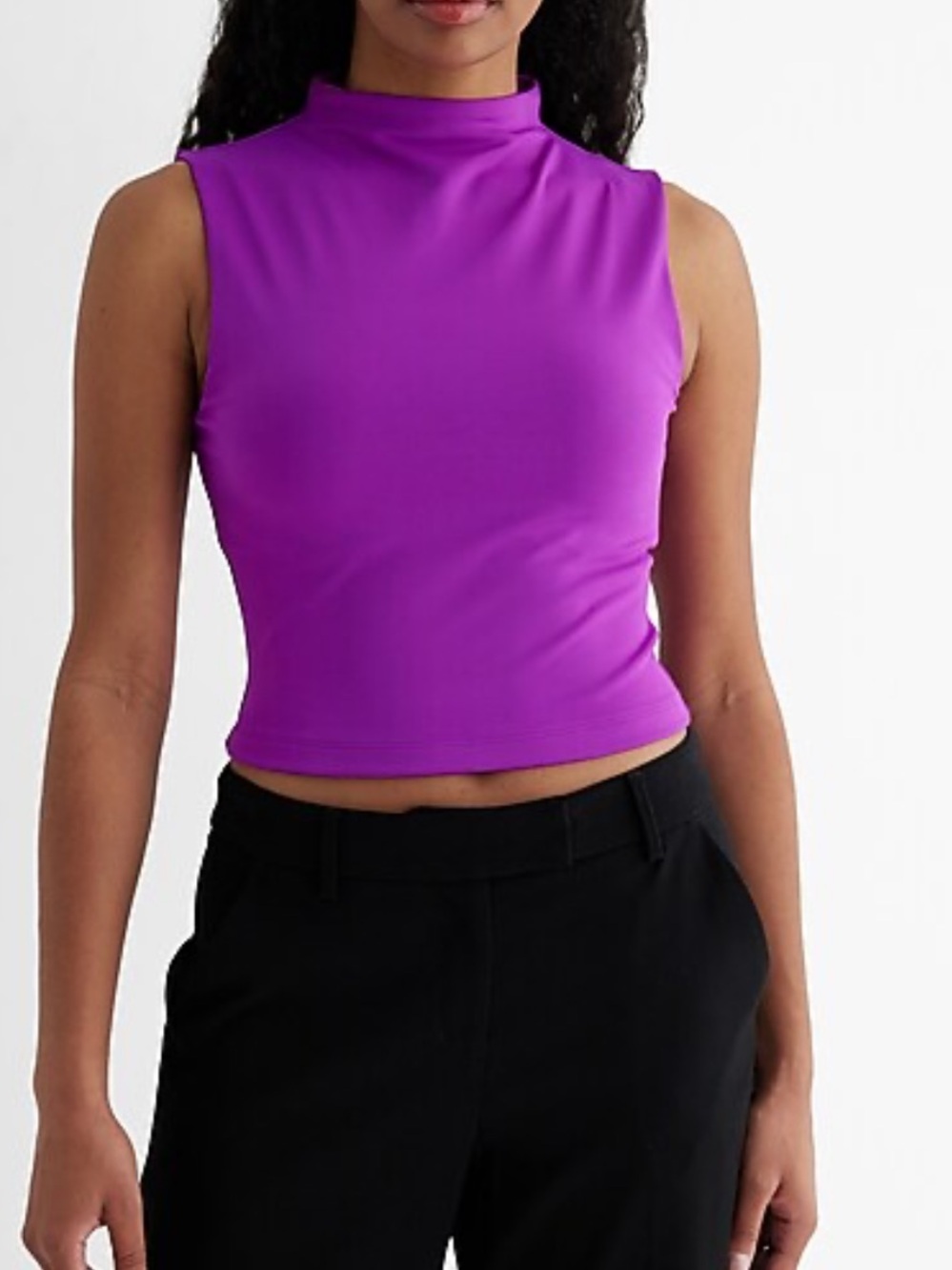 Express Women Body Contour High Compression
Mock Neck Tank | in Vibrant Purple